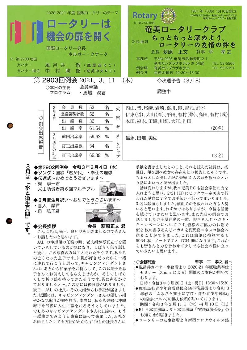 第2903回 週報 表面
