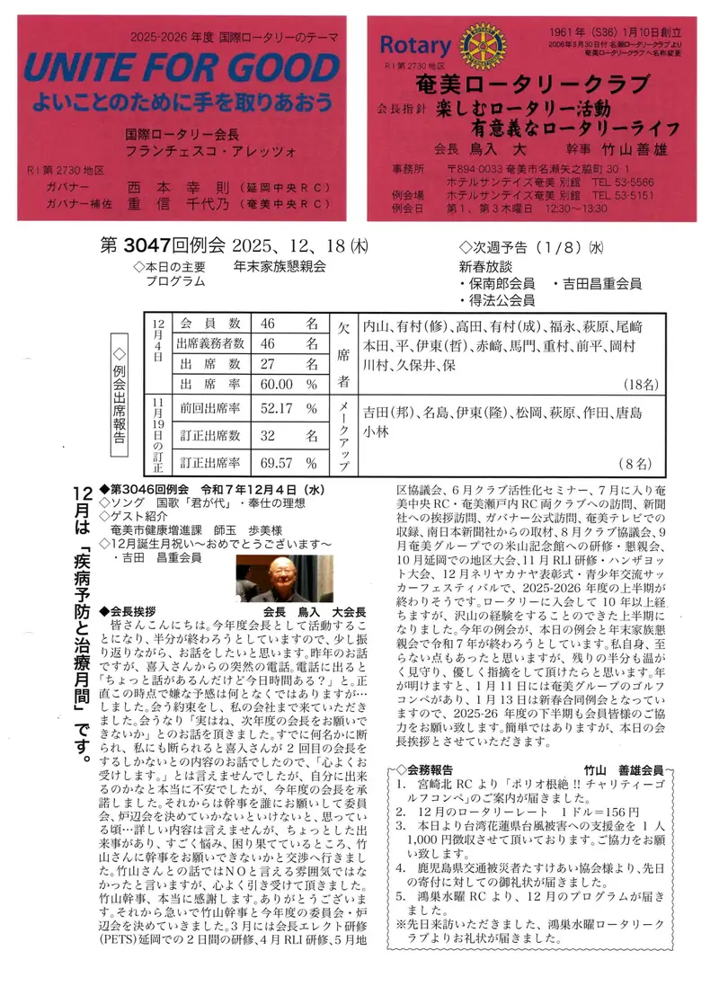 第3047回 週報 表面