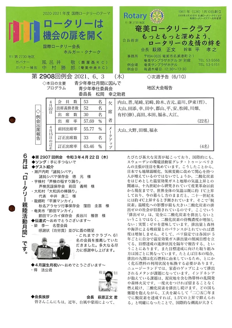 第2908回 週報 表面