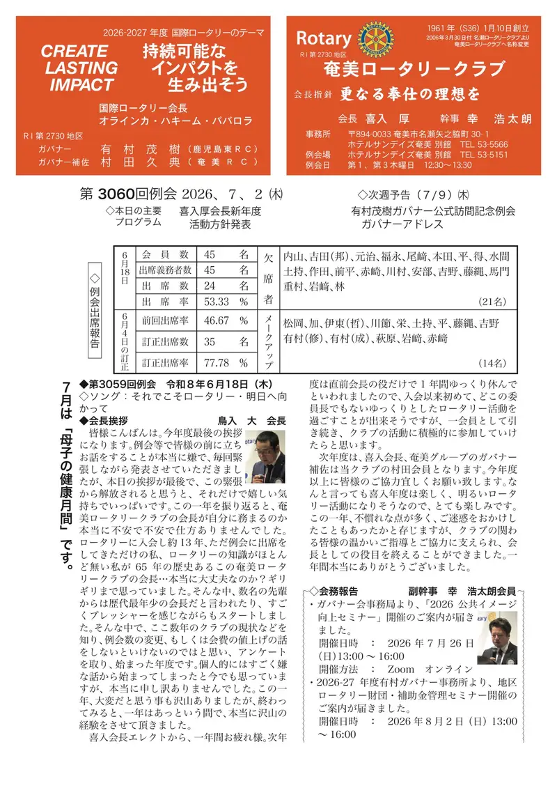 第3060回 週報 表面