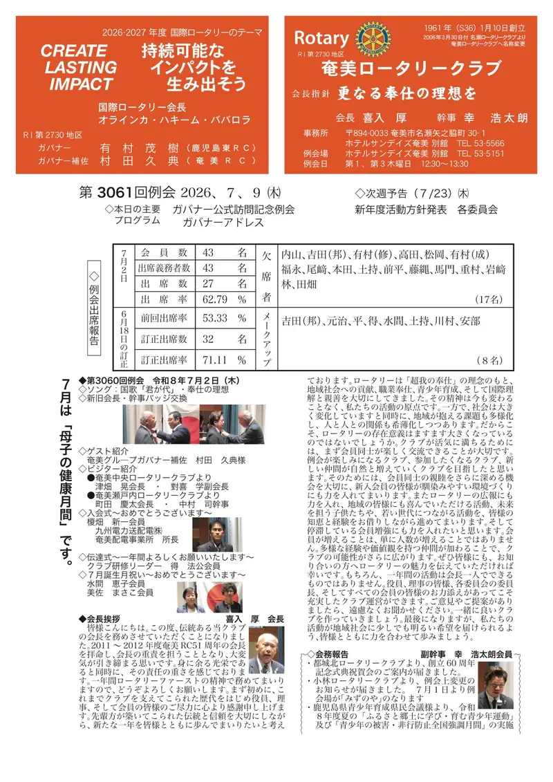 第3061回 週報 表面