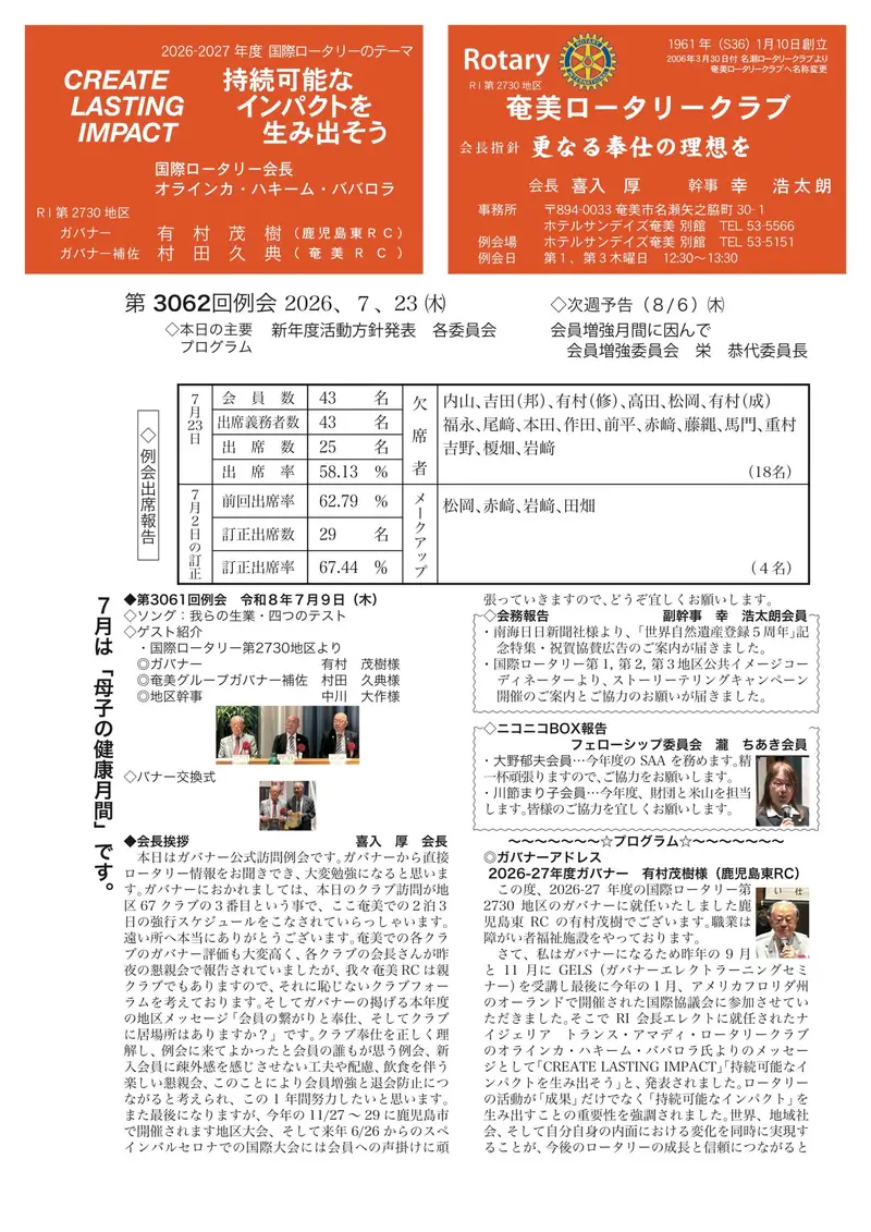 第3062回 週報 表面