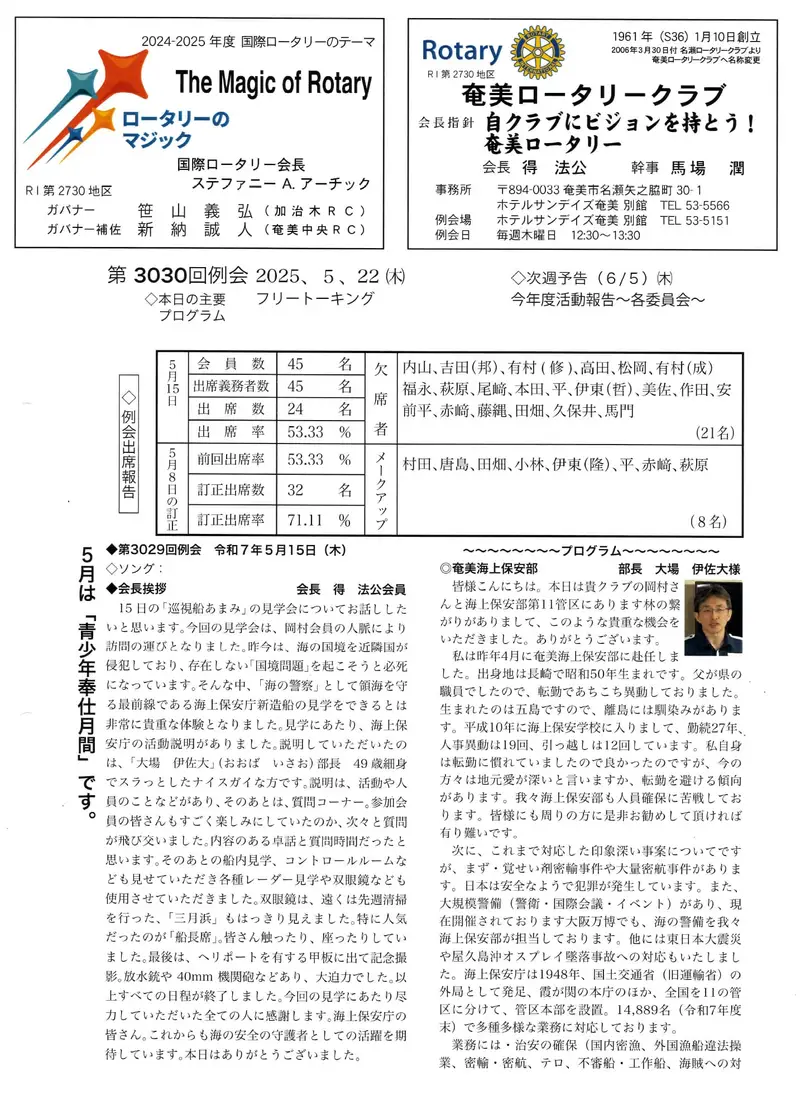 第3030回 週報 表面