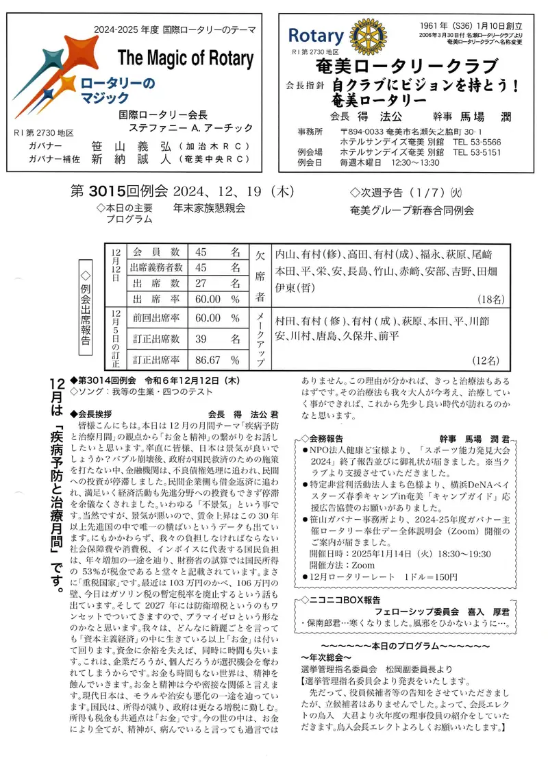 第3015回 週報 表面