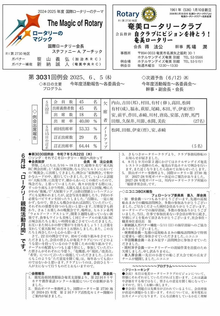 第3031回 週報
