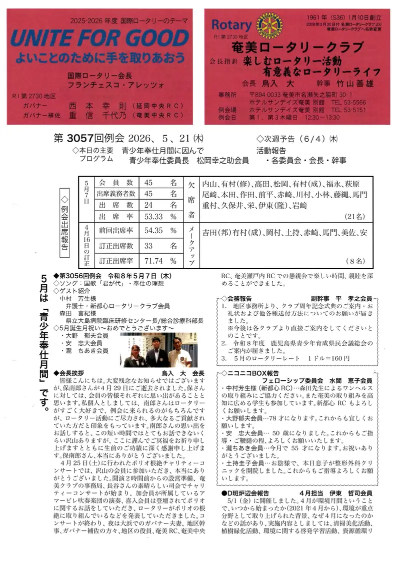 第3057回 週報 表面