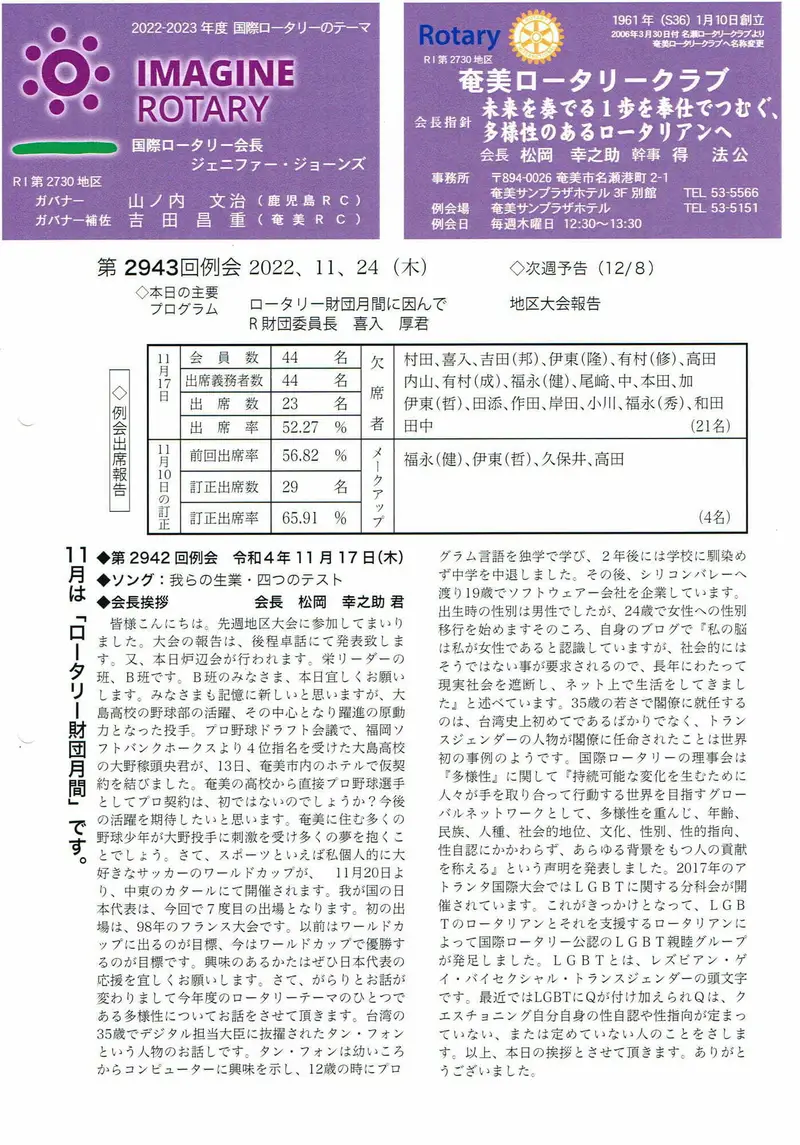 第2943回 週報 表面