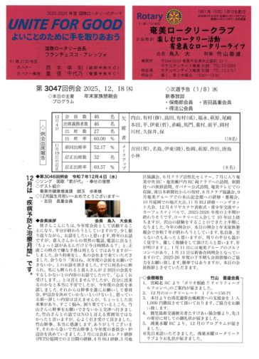 奄美ロータリークラブ　会報　第3047回ー表